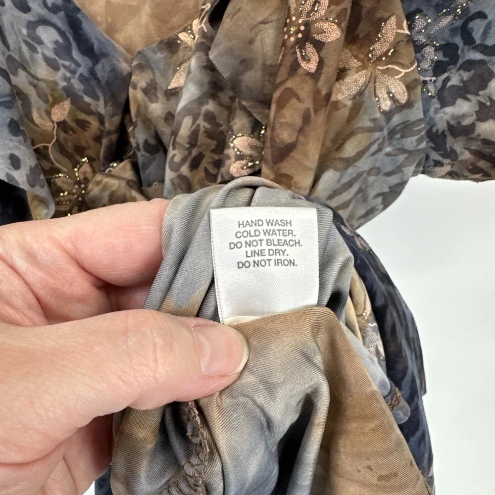 Vintage Y2K Dressbarn Top Womens Medium Brown Gray Grunge‎ Fairy Ruffle Sparkle